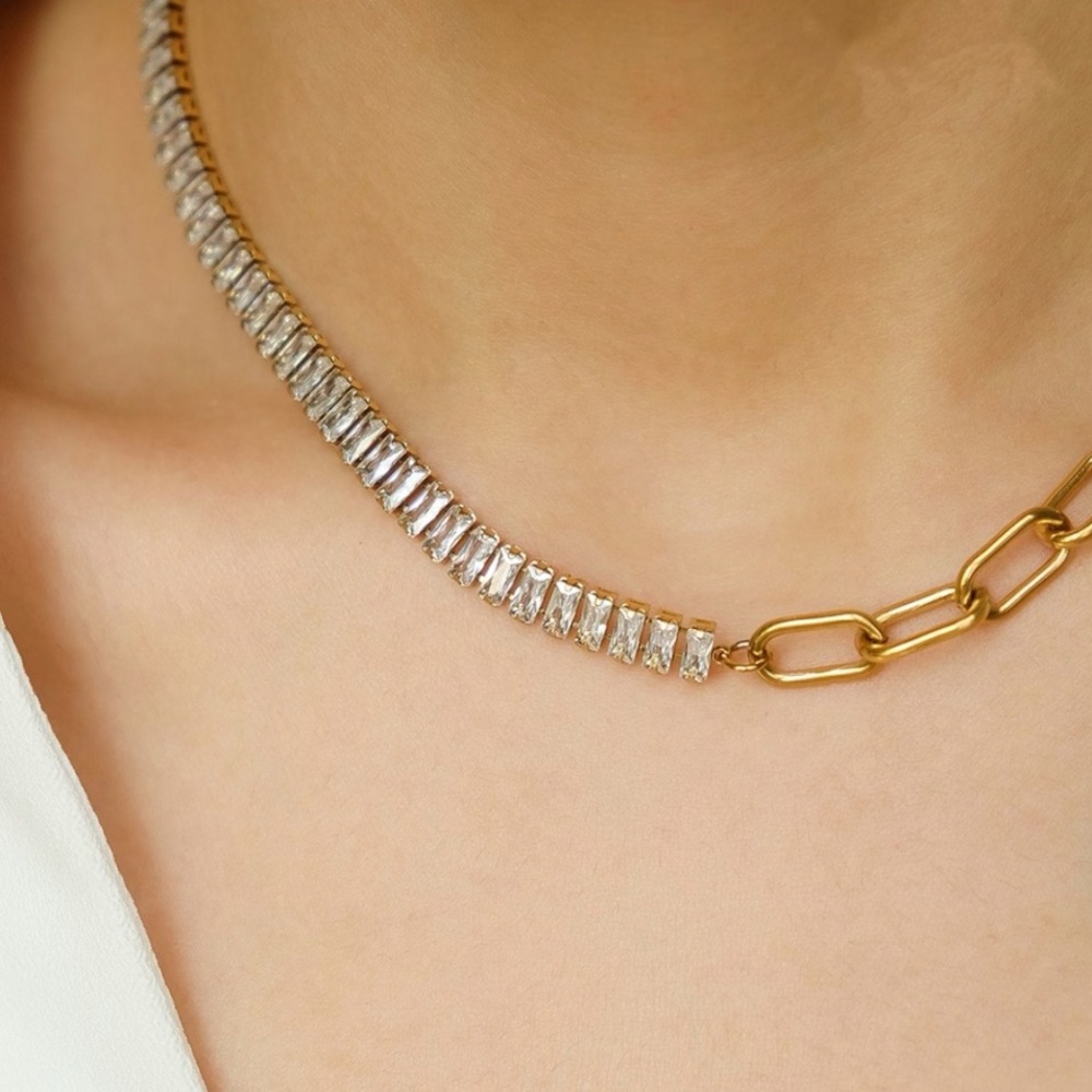 Eternity Toggle Zirconia Choker Necklace | Gold Plated Stainless Steel - Picture 2 of 5